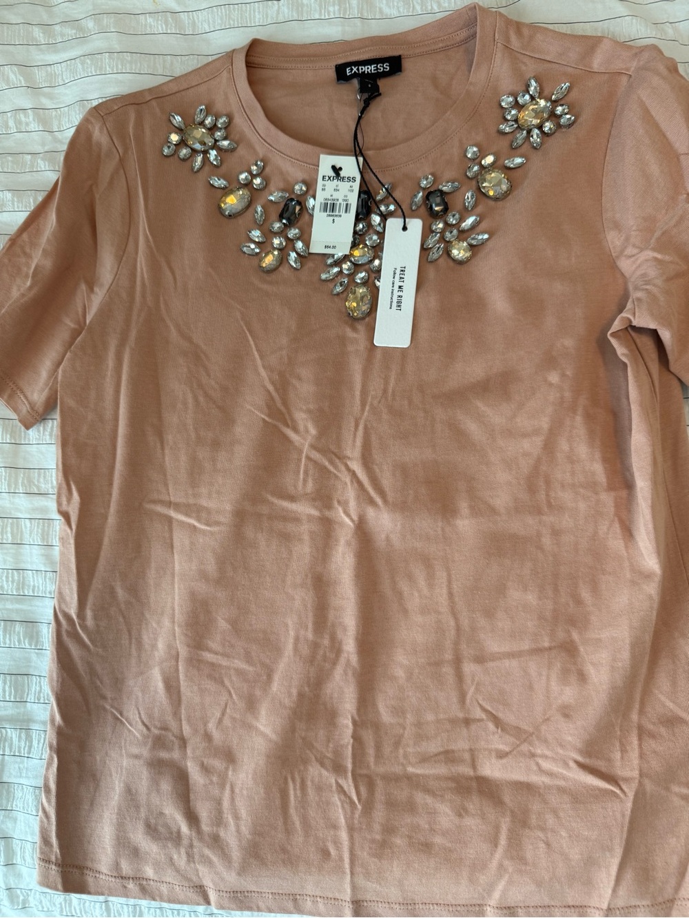 Express Jeweled Embellished Rhinestone Top Blush Pink